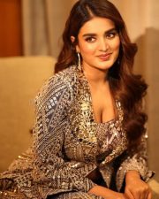 Cute Nidhhi Agerwal in a Mirror Covered Two Piece Dress with a Matching Jacket Photos 02