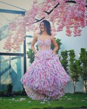 Cute Payal Rajput in a Floral Pink and Lavender Corset Style Dress Photos 05
