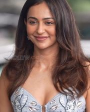 Cute Rakul Preet Singh in a Sky Blue Aria Pleated Midi Dress Photos 02