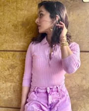 Cute Shraddha Kapoor in a Pink Ribbed Top paired with Matching Pants Pictures 02