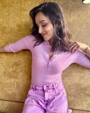 Cute Shraddha Kapoor in a Pink Ribbed Top paired with Matching Pants Pictures 03