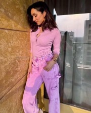 Cute Shraddha Kapoor in a Pink Ribbed Top paired with Matching Pants Pictures 05