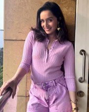 Cute Shraddha Kapoor in a Pink Ribbed Top paired with Matching Pants Pictures 08