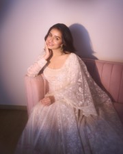 Cute and Charming Shraddha Kapoor in an Ivory Chikankari Anarkali Set Photos 02