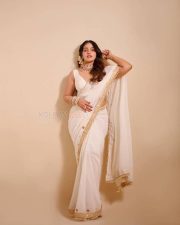Dazzling Actress Malavika Menon in an Off Shoulder Saree with Ornate Necklace Photos 08