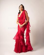 Dazzling Actress Nora Fatehi in a Ruffled Saree Photos 02