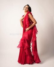 Dazzling Actress Nora Fatehi in a Ruffled Saree Photos 03