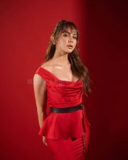 Dazzling Actress Rakul Preet Singh in a Red Peplum Gown Photos 02
