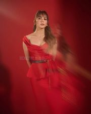 Dazzling Actress Rakul Preet Singh in a Red Peplum Gown Photos 03