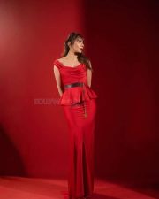 Dazzling Actress Rakul Preet Singh in a Red Peplum Gown Photos 08