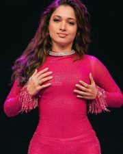 Dazzling Actress Tamannaah Bhatia in a Hot Pink Sparkly Jumpsuit Photos 02