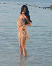 Dazzling Disha Patani Cleavage in a Blue Sequin Strapless Mini Dress Photos 06