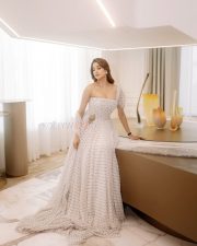 Dazzling Janhvi Kapoor in a Miu Miu One Shoulder Ivory Gown Pictures 01
