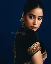 Dazzling Janhvi Kapoor in a Royal Blue Pashmina Saree with a Black Velvet Blouse Photos 05