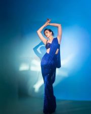 Dazzling Karishma Tanna in a Royal Blue Sequin Shimmery Saree with a Sleeveless Blouse Photos 02