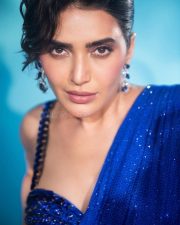 Dazzling Karishma Tanna in a Royal Blue Sequin Shimmery Saree with a Sleeveless Blouse Photos 04