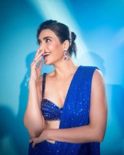 Dazzling Karishma Tanna in a Royal Blue Sequin Shimmery Saree with a Sleeveless Blouse Photos 05