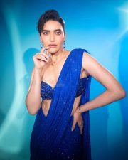 Dazzling Karishma Tanna in a Royal Blue Sequin Shimmery Saree with a Sleeveless Blouse Photos 07