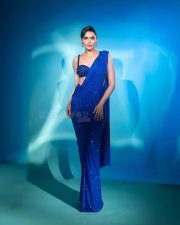 Dazzling Karishma Tanna in a Royal Blue Sequin Shimmery Saree with a Sleeveless Blouse Photos 09