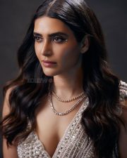 Dazzling Karishma Tanna in a Stunning Ash Pink Chandelier Pearl Drop Saree with an Sleeveless Blouse Photos 01