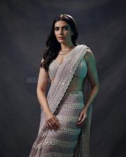 Dazzling Karishma Tanna in a Stunning Ash Pink Chandelier Pearl Drop Saree with an Sleeveless Blouse Photos 05