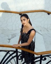 Dazzling Pooja Hegde in a Black Sleeveless Tweed Dress Pictures 01 Dazzling Pooja Hegde in a Black Sleeveless Tweed Dress Pictures 01