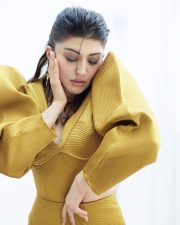 Dazzling Pranita Subhash in a Mustard Brown Dress with Puffed Sleeves Photos 02