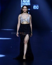 Dazzling Rakul Preet Singh in a Black and White Thigh Slit Gown walking the Ramp at Lakme Fashion Week Photos 02