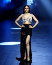 Dazzling Rakul Preet Singh in a Black and White Thigh Slit Gown walking the Ramp at Lakme Fashion Week Photos 03