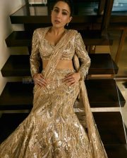 Dazzling Sara Ali Khan in a Manish Malhotra Oyster Gold and Silver Embroidered Lehenga Set Photos 04