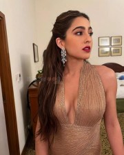 Dazzling Sara Ali Khan in a Sequined Tarun Tahiliani Rose Gold Embellished Halter Neck Gown Photos 03