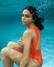 Deepika Padukone Underwater in Orange Swimsuit 01