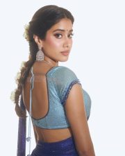 Devara Heroine Janhvi Kapoor in a Blue Half Saree with Matching Light Blue Skirt Pictures 06