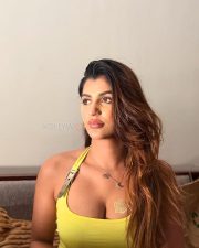 Devils Double Next Level Actress Yashika Aannand in a Lime Green Halter Neck Top Pictures 01