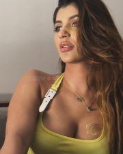 Devils Double Next Level Actress Yashika Aannand in a Lime Green Halter Neck Top Pictures 02