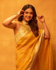 Diwali Beauty Keerthy Suresh in a Golden Yellow Saree Pictures 01