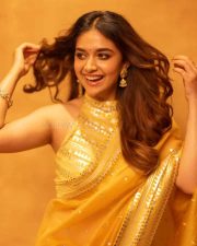 Diwali Beauty Keerthy Suresh in a Golden Yellow Saree Pictures 04 Diwali Beauty Keerthy Suresh in a Golden Yellow Saree Pictures 04