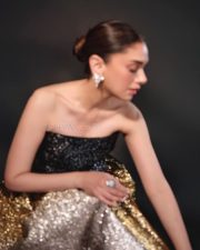Dreamy and Classy Aditi Rao Hydari in a Black Silver and Golden Shimmery Strapless Gown at the Vogue Beauty Awards Photos 04
