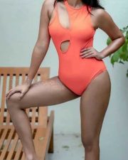 Dusky Beauty Amala Paul Orange Swimsuit Photos 01