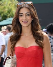 Elegant Actress Ananya Panday in a Red Strapless Corset Top Photos 02