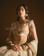 Elegant Actress Janhvi Kapoor in an Ivory Floral Lehenga Photos 05