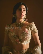 Elegant Actress Janhvi Kapoor in an Ivory Floral Lehenga Photos 08