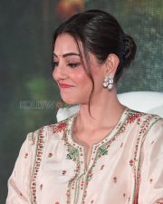 Elegant Actress Kajal Aggarwal in a White Embroidered Salwar Kameez Photos 03