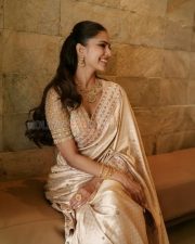 Elegant Actress Malavika Mohanan in a Gold Embroidered Saree Photos 05
