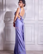 Elegant Actress Malvika Sharma in a Lavender Satin Backless Gown Photos 01