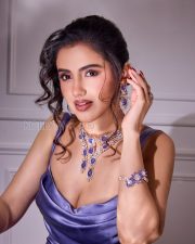 Elegant Actress Malvika Sharma in a Lavender Satin Backless Gown Photos 03