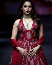 Elegant Actress Tamannaah Bhatia in a red embroidered halter gown Photos 06