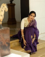 Elegant Aishwarya Lekshmi in a Purple Saree with Cream Blouse Pictures 01