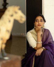Elegant Aishwarya Lekshmi in a Purple Saree with Cream Blouse Pictures 03