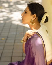 Elegant Aishwarya Lekshmi in a Purple Saree with Cream Blouse Pictures 04
